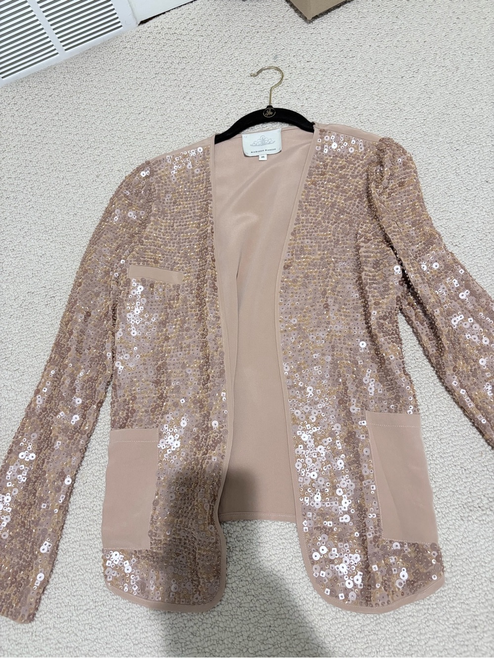 Madison Marcus Silk Sequin Open-Front Blazer XS